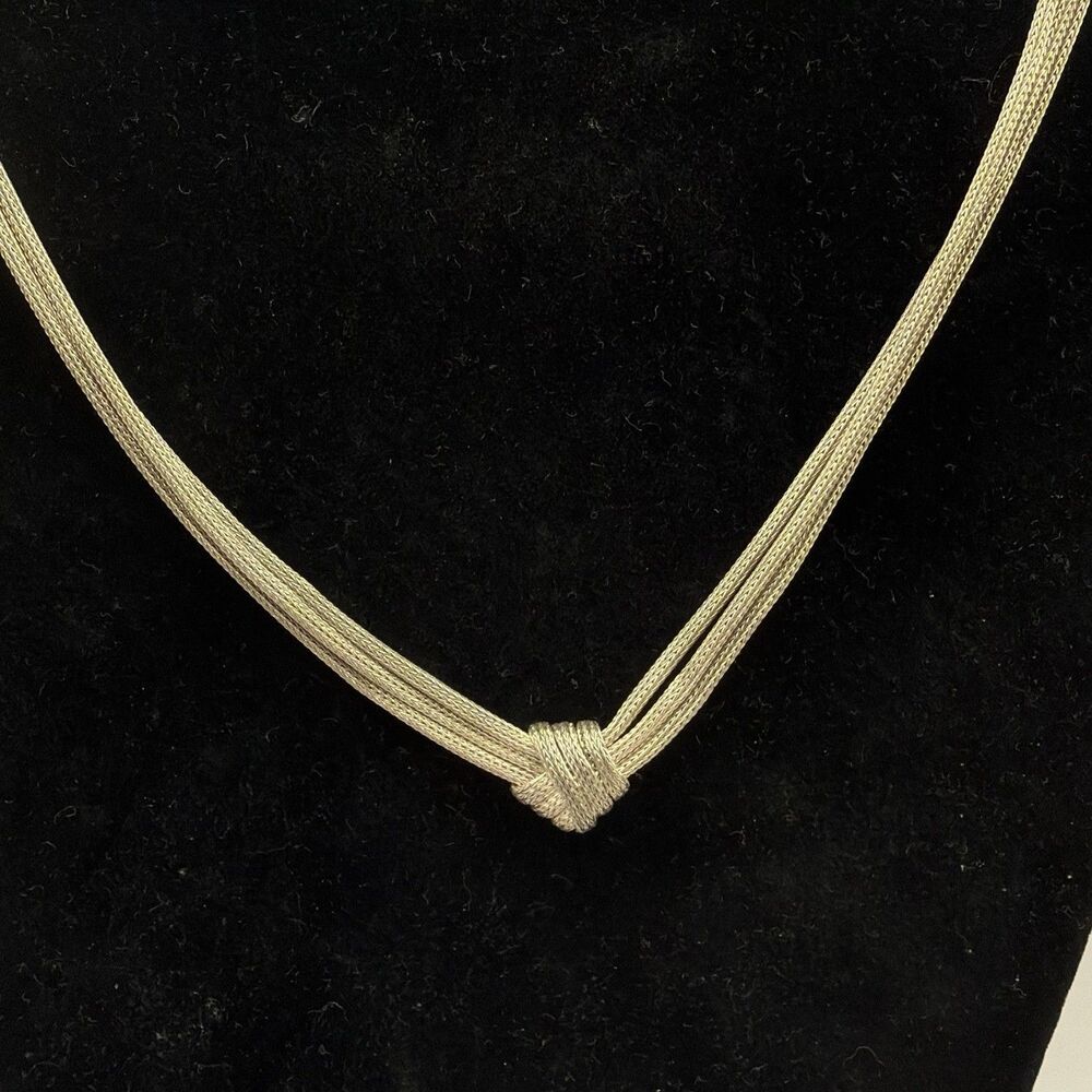 925 Sterling Silver 3 Strand Mesh Necklace Love Knot 17" 16.2g